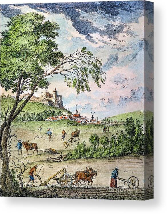1763 Canvas Print featuring the photograph France: Ploughing, 1763 by Granger