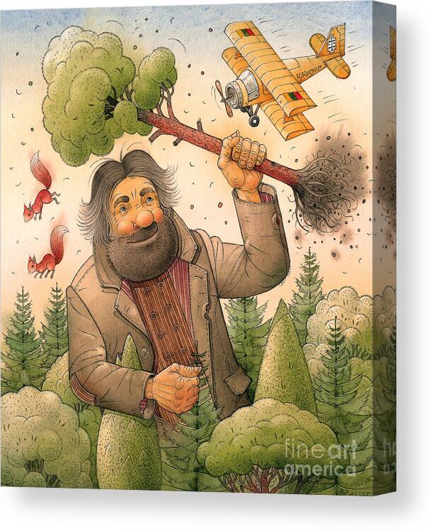 Giant Forest Landscape Tree Airplane Canvas Print featuring the painting Giant by Kestutis Kasparavicius