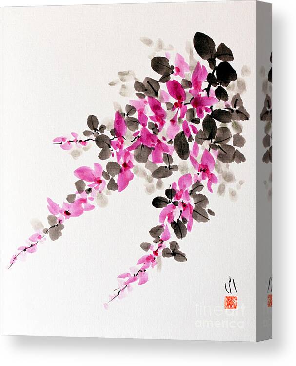 Autumn Flower Canvas Print featuring the painting Hagi / Bush Clover by Fumiyo Yoshikawa