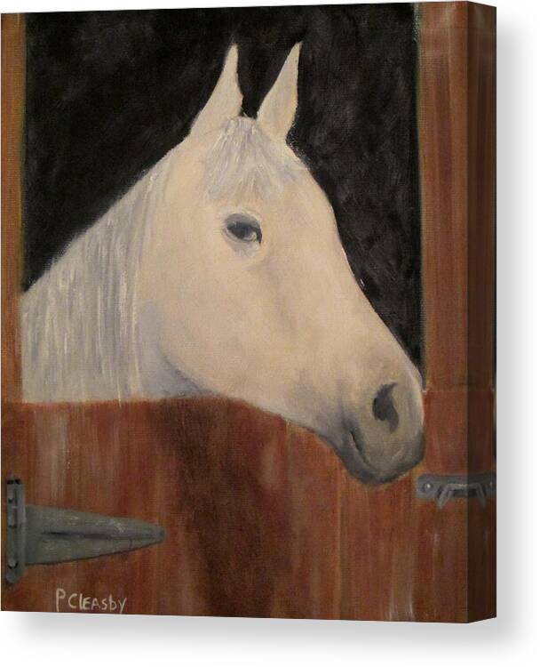 Horse Canvas Print featuring the painting Horse in stall by Patricia Cleasby