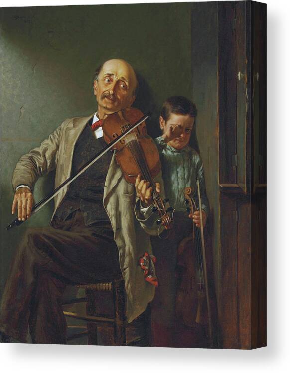 John George Brown Canvas Print featuring the painting John George Brown The Duet 1882 by Movie Poster Prints