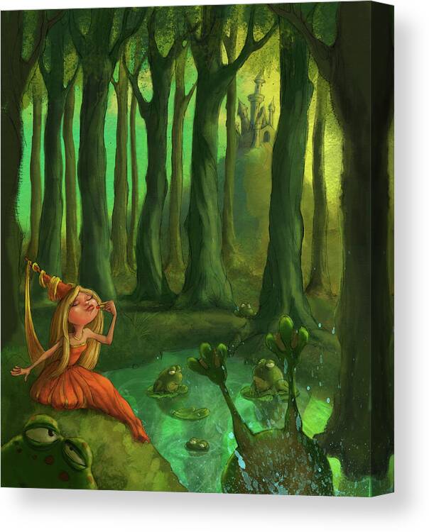 Princess Canvas Print featuring the digital art Kissing Frogs by Andy Catling