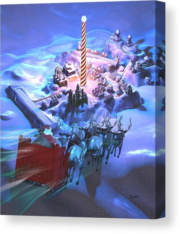 Santa Canvas Print featuring the digital art Landing at the North Pole by David Luebbert