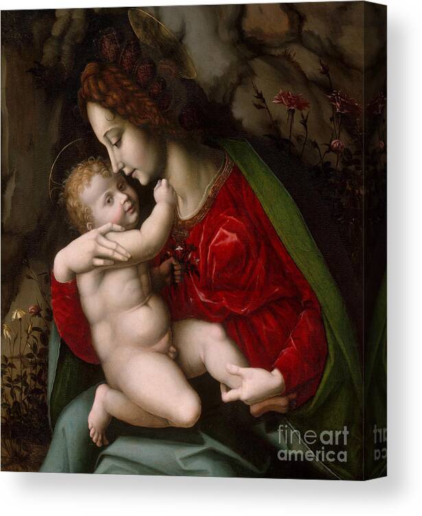 Bachiacca Canvas Print featuring the painting Madonna and Child by Francesco Ubertini Verdi Bachiacca