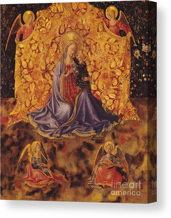 Fra Angelico Canvas Print featuring the painting Madonna of Humility with Christ Child and Angels by Fra Angelico