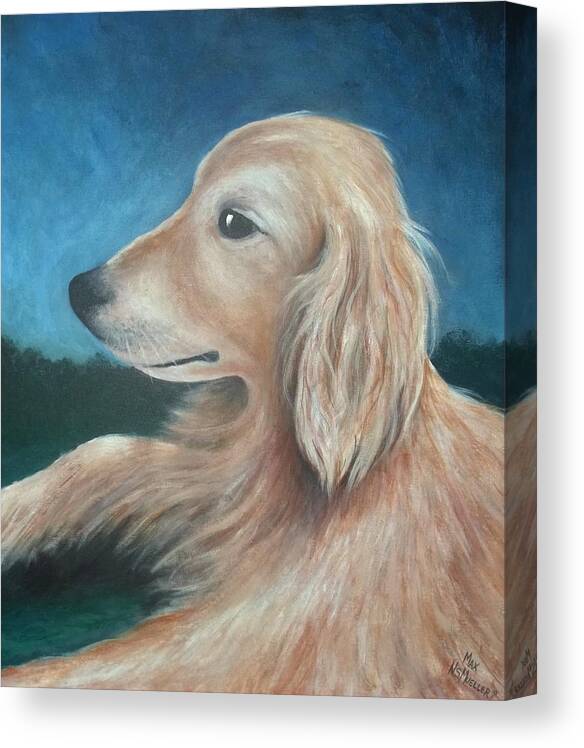 Dog Canvas Print featuring the painting Max- Portrait of a Golden Retriever by Nancy Mueller