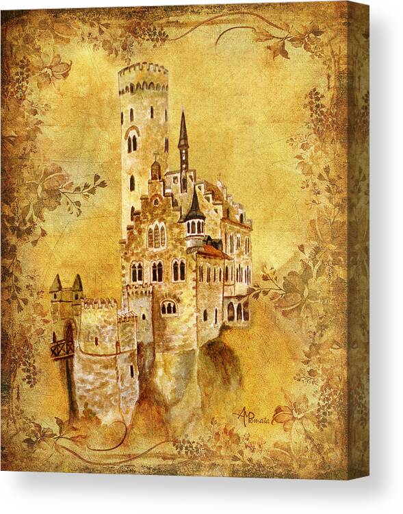 Castles Canvas Print featuring the painting Medieval Golden Castle by Angeles M Pomata