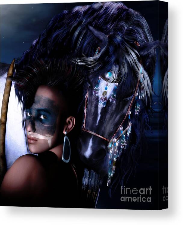 Native American Canvas Print featuring the digital art Midnight Ride by Shanina Conway