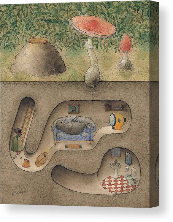 Underground Mole Cellar Tv Agaric Home Relaxation Canvas Print featuring the painting Mole by Kestutis Kasparavicius