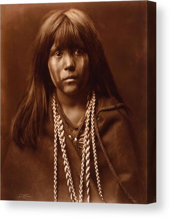 Native Canvas Print featuring the painting Mosa, Mohave girl, by Edward S. Curtis, 1903 by Celestial Images