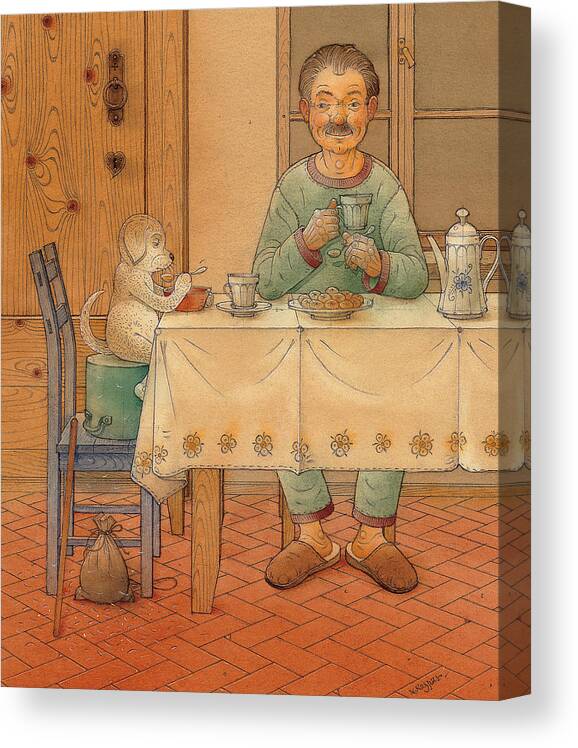 Animals Canvas Print featuring the painting Mysterious Guest by Kestutis Kasparavicius