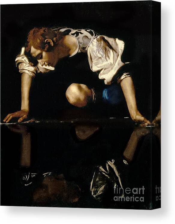 Narcissus Canvas Print featuring the painting Narcissus by Caravaggio