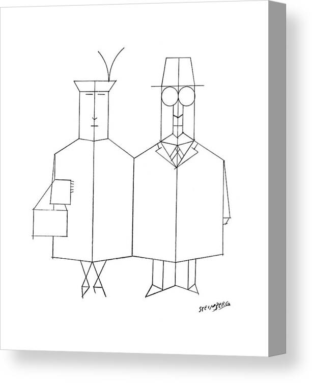 93014 Sst Saul Steinberg (man And Woman Canvas Print featuring the drawing New Yorker March 30th, 1957 by Saul Steinberg