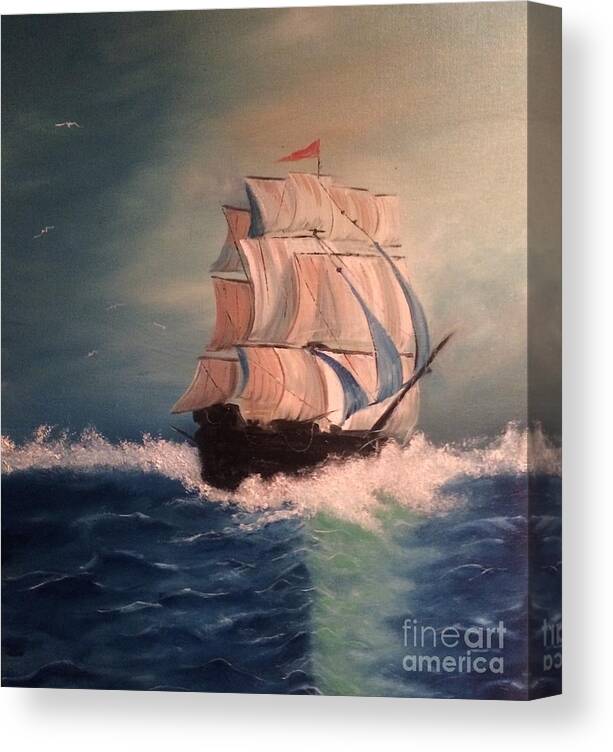 Clipper Ship Canvas Print featuring the painting Open Seas by Denise Tomasura