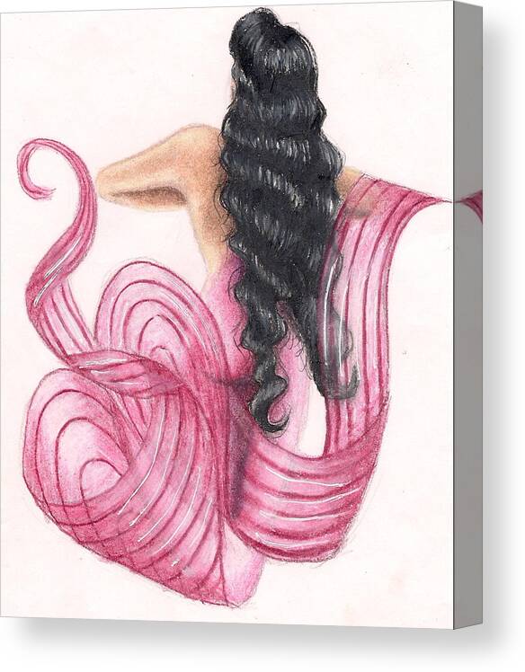 Colored Pencil Canvas Print featuring the drawing Pink Mermaid by Scarlett Royale
