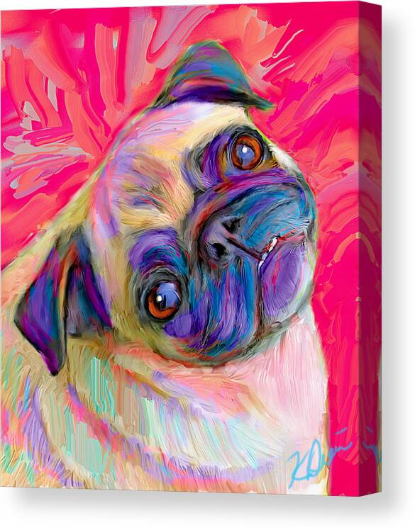 Pug Canvas Print featuring the digital art Pugsly by Karen Derrico