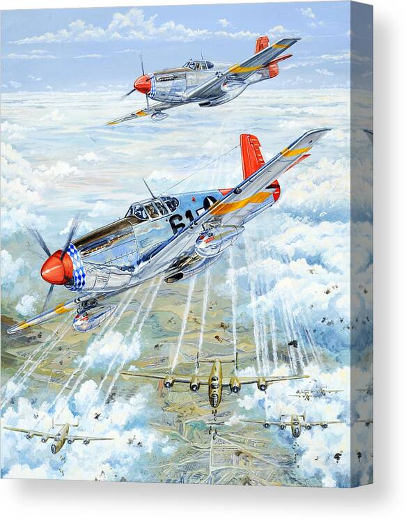 P-51 Canvas Print featuring the painting Red Tail 61 by Charles Taylor
