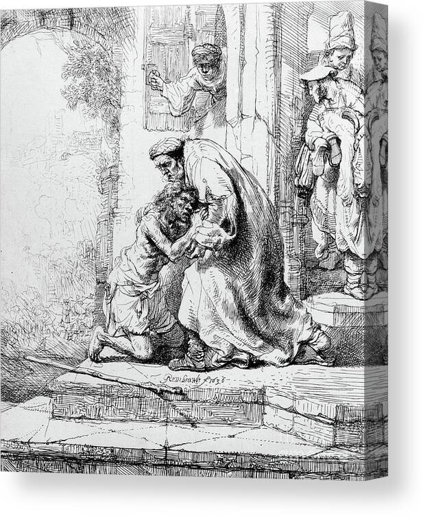 Rembrandt Canvas Print featuring the drawing Return of the Prodigal Son by Rembrandt