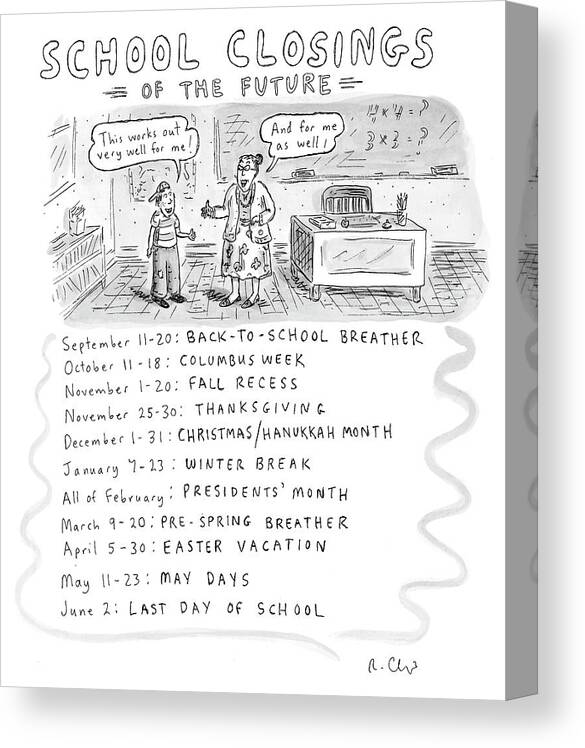 Schools Canvas Print featuring the drawing School Closings of the Future by Roz Chast