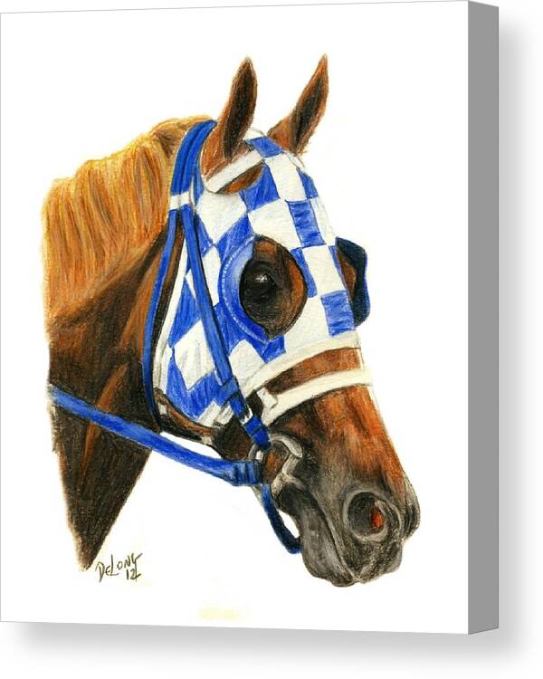 Secretariat Canvas Print featuring the painting Secretariat with blinkers by Pat DeLong