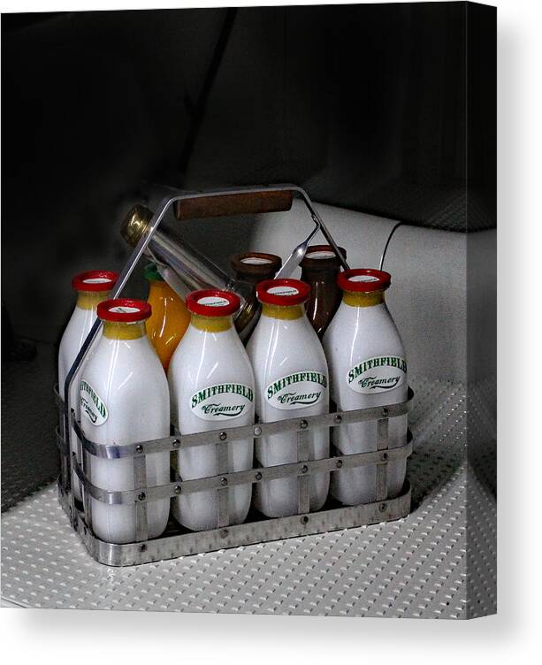 Milk Canvas Print featuring the photograph Smithfield Milk Bottles by DB Hayes