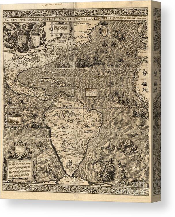 1500s Canvas Print featuring the photograph Spanish America, 16th Century Map by Science Source