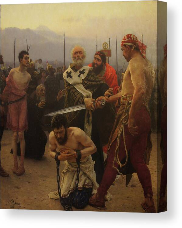 Ilya Repin Canvas Print featuring the painting St. Nicholas Saves Three Innocents from Death by Ilya Repin