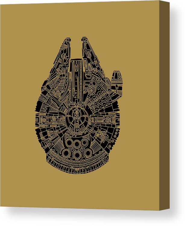 #faatoppicks Canvas Print featuring the mixed media Star Wars Art - Millennium Falcon - Black by Studio Grafiikka
