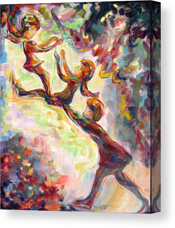 Children Swinging Canvas Print featuring the painting Swinging High by Naomi Gerrard
