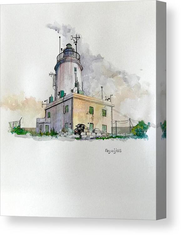 Lighthouse Canvas Print featuring the painting Ta' Giordan Lighthouse by Ray Agius