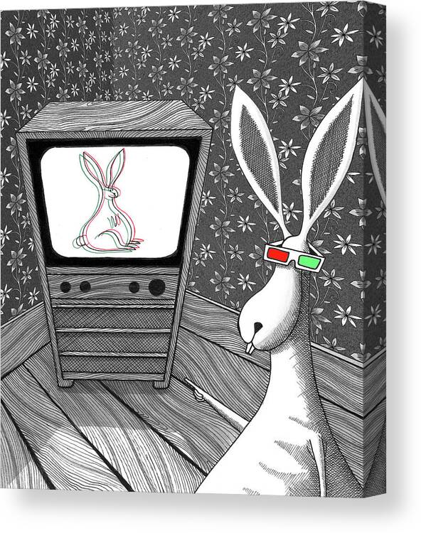 Rabbit Canvas Print featuring the drawing The 3D Rabbit by Andrew Hitchen