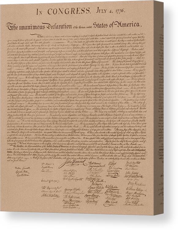 Declaration Of Independence Canvas Print featuring the mixed media The Declaration of Independence by War Is Hell Store