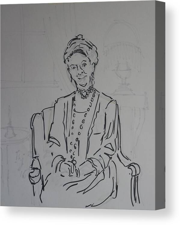 Countess Canvas Print featuring the drawing The Dowager Countess in her Drawing Room at Dowton Abbey by Mike Jory
