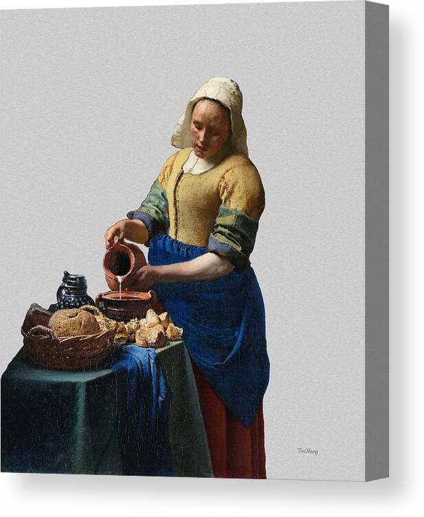 Johannes Vermeer Canvas Print featuring the painting The Elegance of the Kitchen Maid by David Bridburg