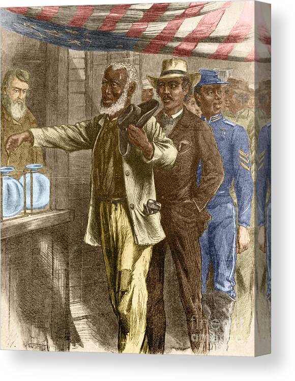 15th Amendment Canvas Print featuring the photograph The First Vote 1867 by Photo Researchers