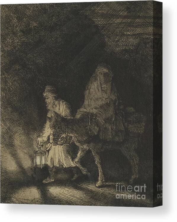 Rembrandt Canvas Print featuring the drawing The Flight into Egypt, a Night Piece, 1651 by Rembrandt