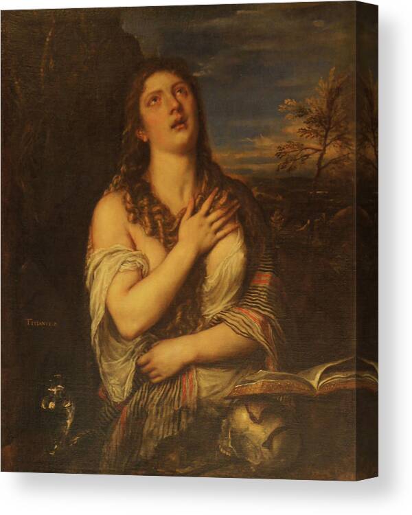 “the Penitent Mary Magdaline Canvas Print featuring the painting The Penitent Mary Magdaline by Titian