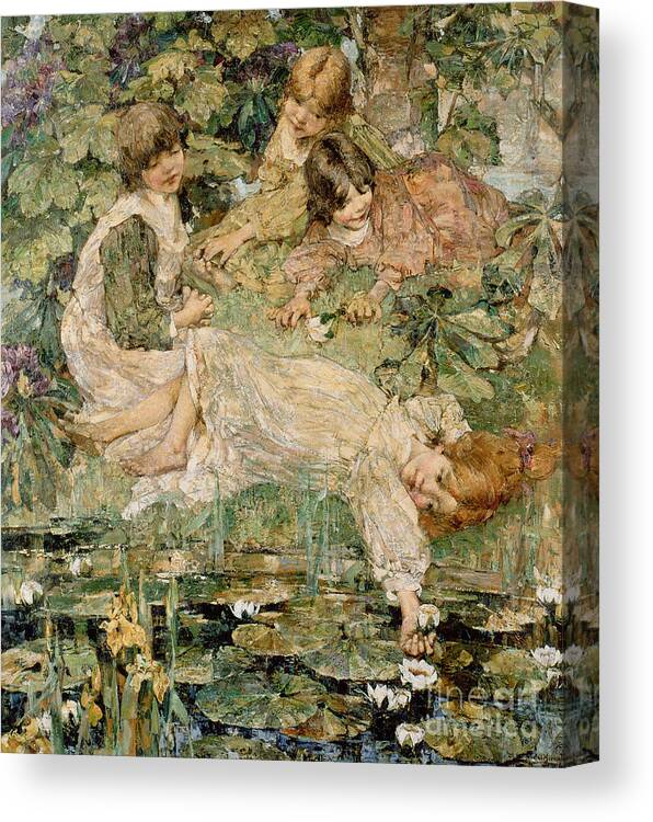 The Canvas Print featuring the painting The Pool by Edward Atkinson Hornel