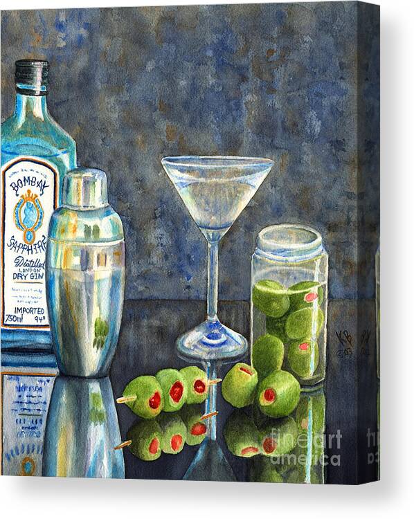 Gin Canvas Print featuring the painting Too Many Doubles by Karen Fleschler