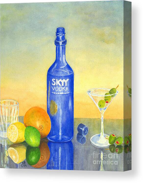 Vodka Canvas Print featuring the painting Too Many Skies by Karen Fleschler