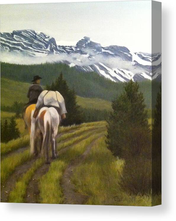 Mountains Canvas Print featuring the painting Trail Ride by Tammy Taylor