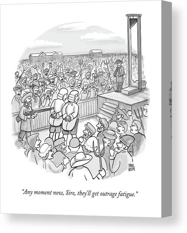 any Moment Now Canvas Print featuring the drawing Two nobles walk toward guillotine by Paul Noth