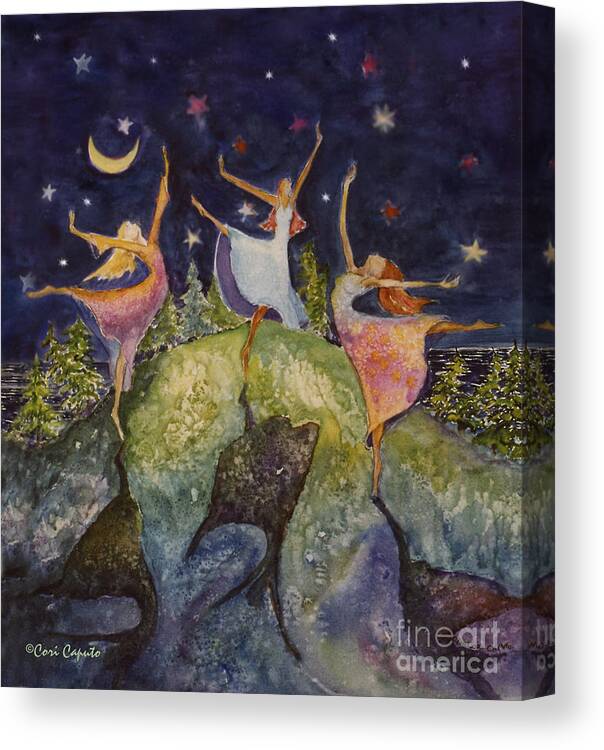 Women Canvas Print featuring the painting Under a Double Horned Moon by Cori Caputo