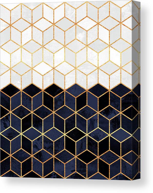 Graphic Canvas Print featuring the digital art White and navy cubes by Elisabeth Fredriksson