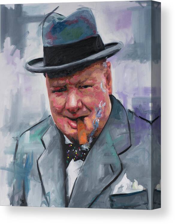 Winston Churchill Canvas Print featuring the painting Winston Churchill Cigar by Richard Day