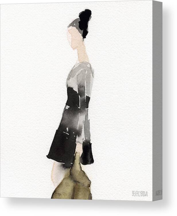 Fashion Canvas Print featuring the painting Woman in a Black and Gray Dress Fashion Illustration Art Print by Beverly Brown