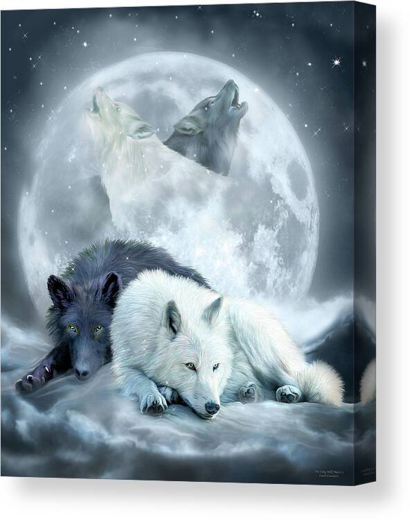 Carol Cavalaris Canvas Print featuring the mixed media Yin Yang Wolf Mates 2 by Carol Cavalaris