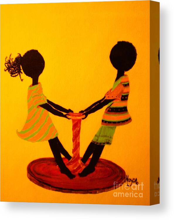Yellow Canvas Print featuring the painting Young Love-Twirling by Barbara Hayes
