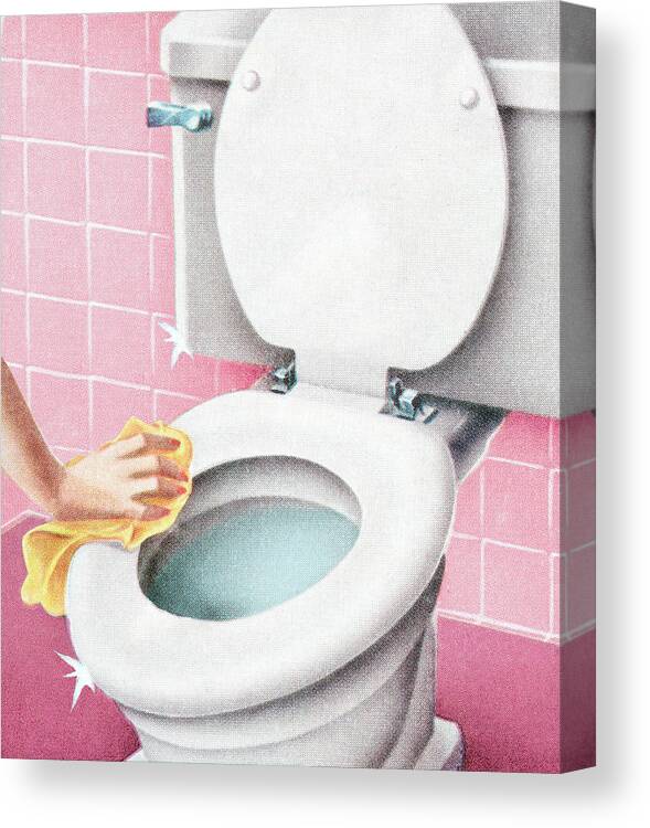 Bathroom Canvas Print featuring the drawing Cleaning the toilet by CSA Images