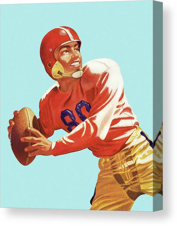 Action Canvas Print featuring the drawing Football Player Throwing a Football #1 by CSA Images